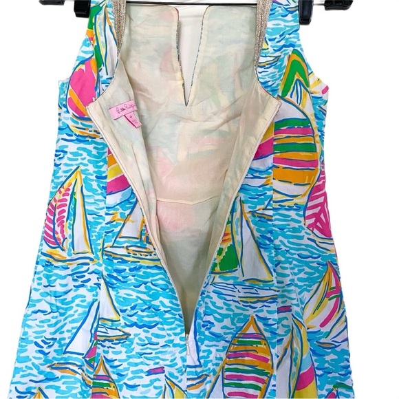 Lilly Pulitzer Dress Janice Shift Gold Mini Beach You Gotta Regatta 4 EUC - Picture 5 of 6